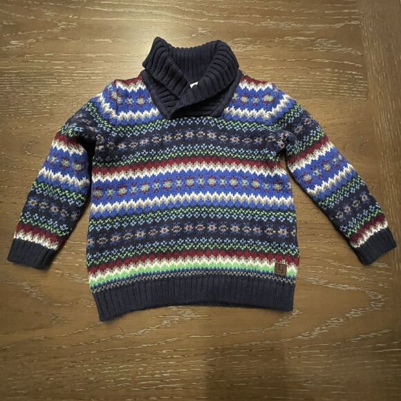 Janie and Jack Fair Isle Sweater Boys 18-24mo Shawl Collar Winter Ski Lodge - Picture 1 of 11